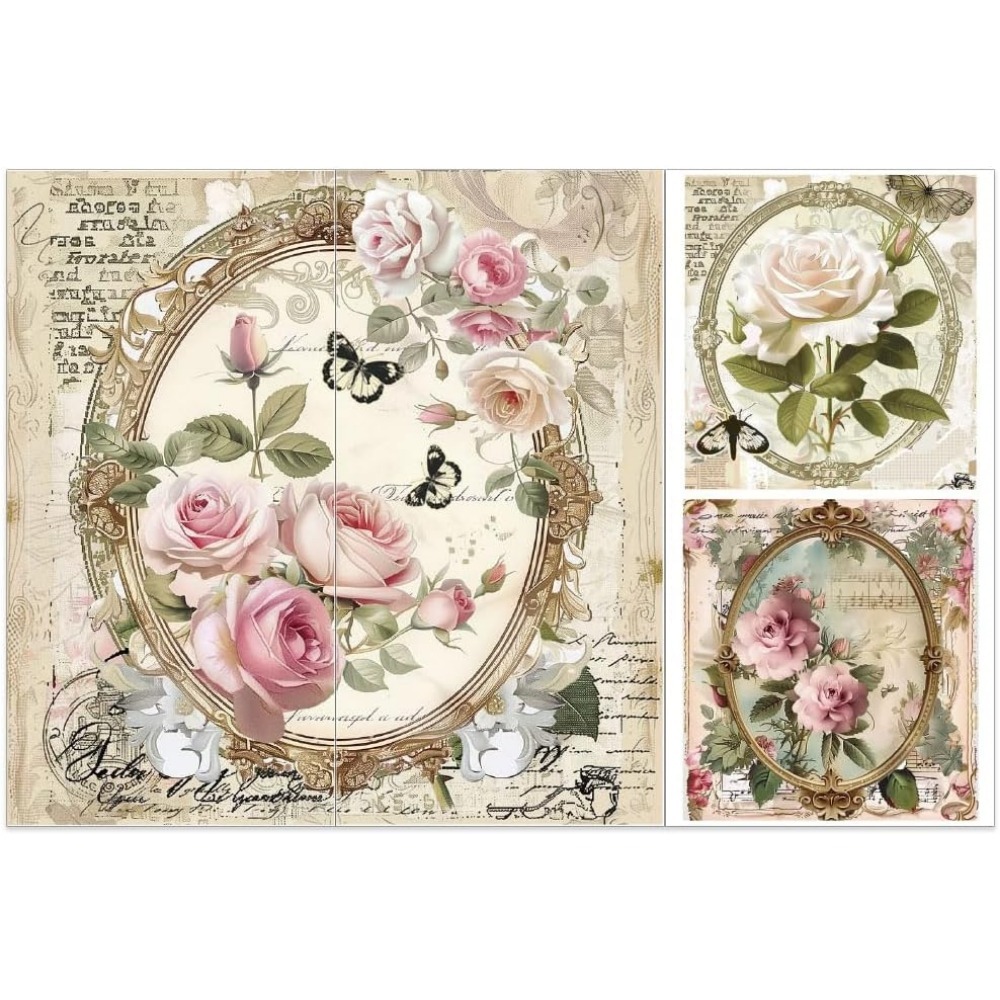 Vintage Home Textiles - 3pcs/Set Rose Rub on Transfers for