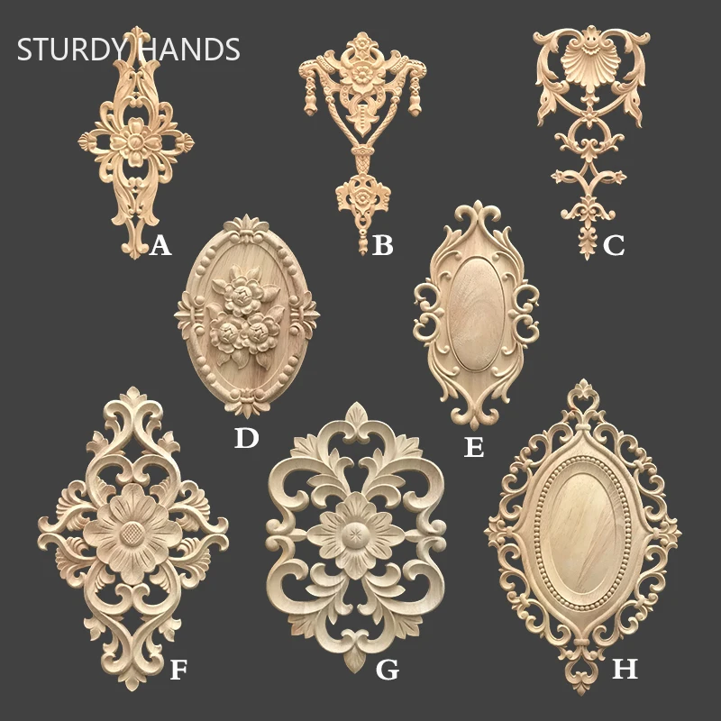 Vintage Home Textiles - Long Strip Carving Natural Wood Appliques