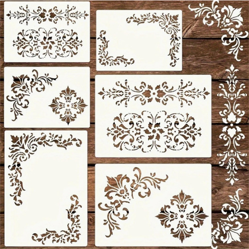 Vintage Home Textiles - 6Pcs Floral Corner Stencils for Painting