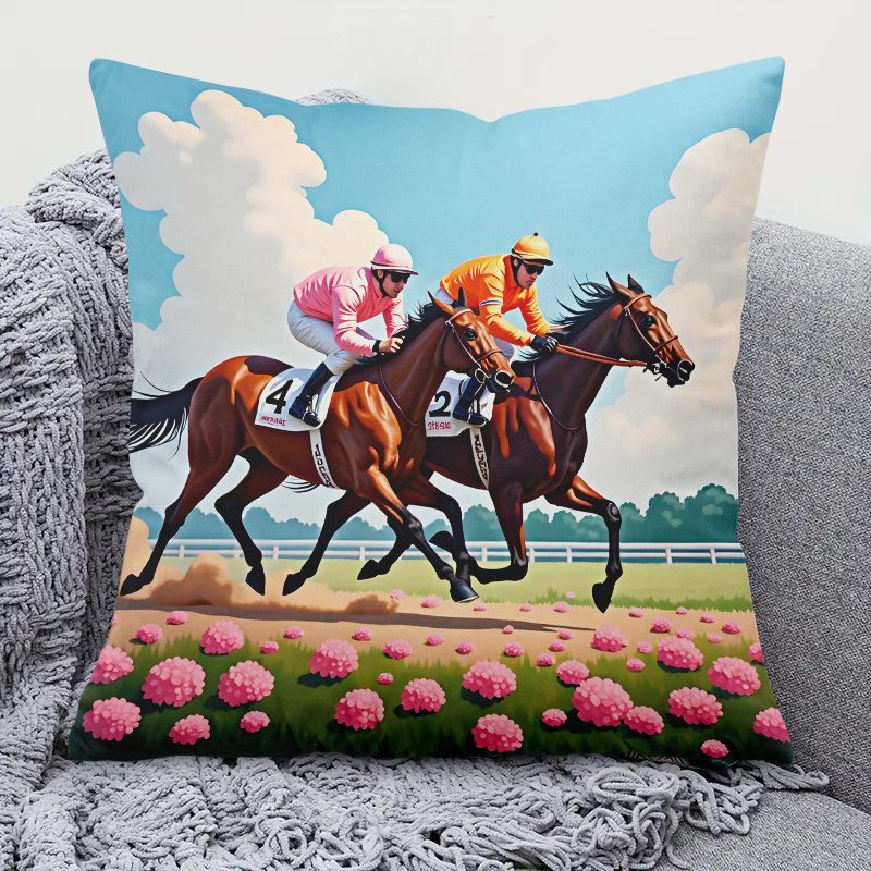 1pc Horse Racing Pillow Cover  - Pillow Insert 18X18 recension och pris
