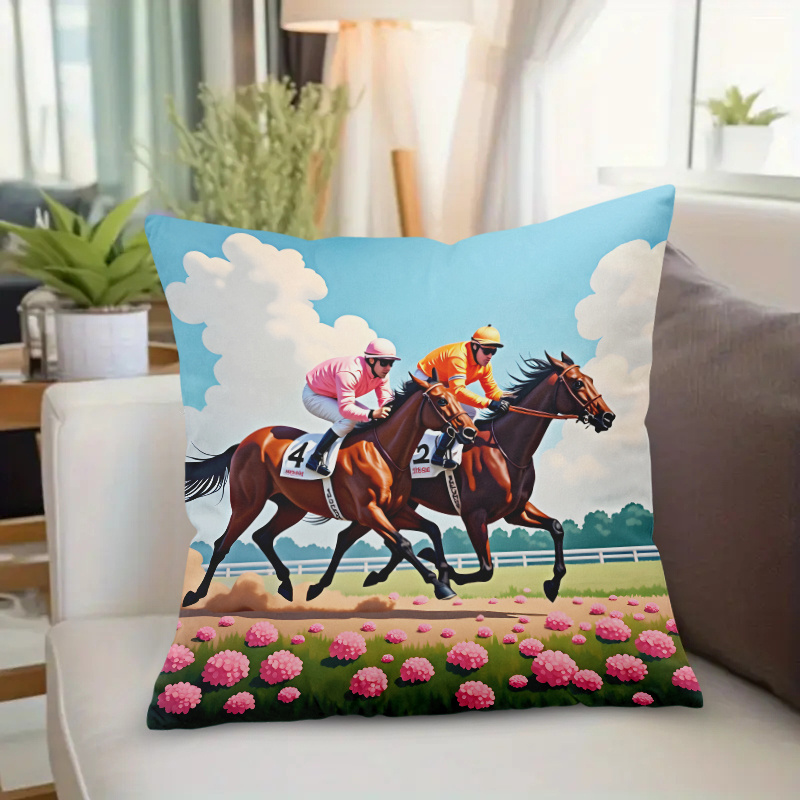 1pc Horse Racing Pillow Cover  - Pillow Insert 18X18 recension och pris