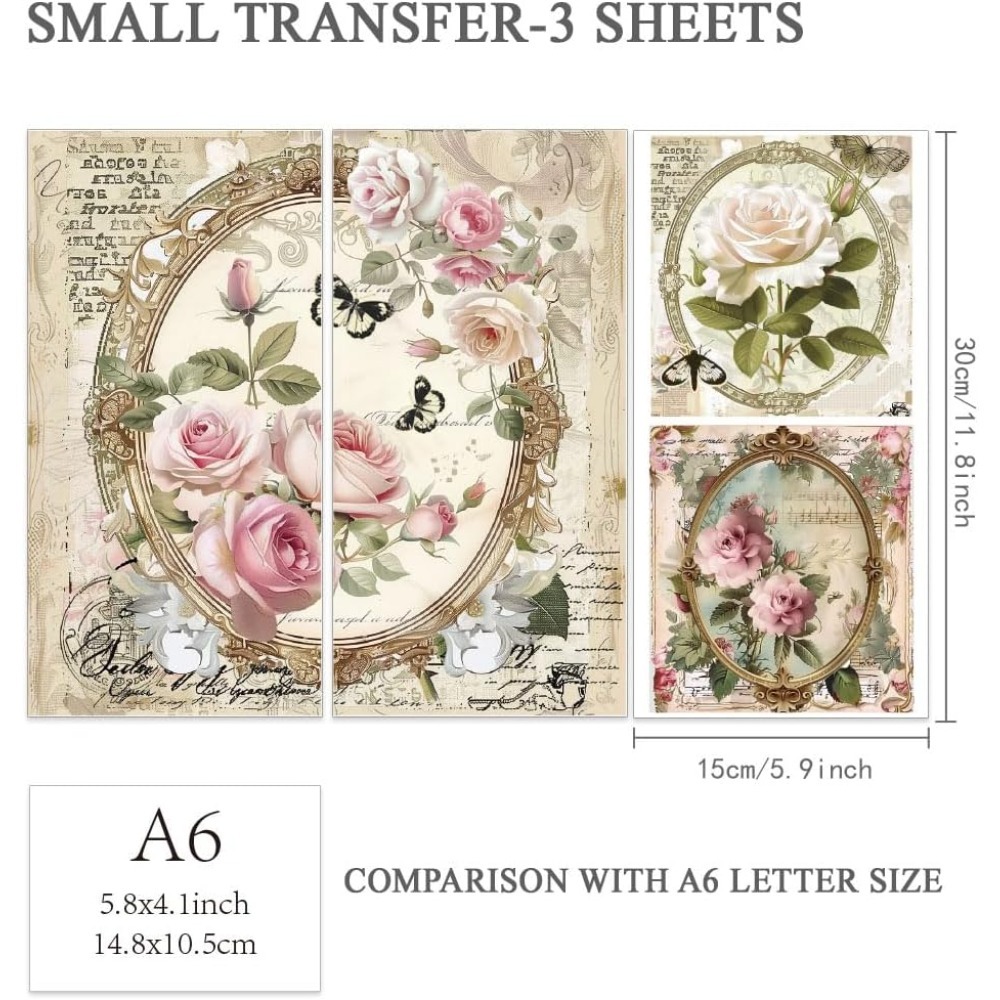 3pcs/Set Rose Rub on Transfers - Vintage Home Textiles recension och pris