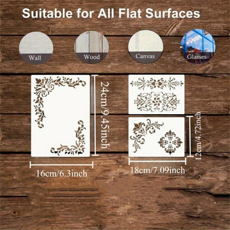 6Pcs Floral Corner Stencils fo - Vintage Home Textiles recension och pris